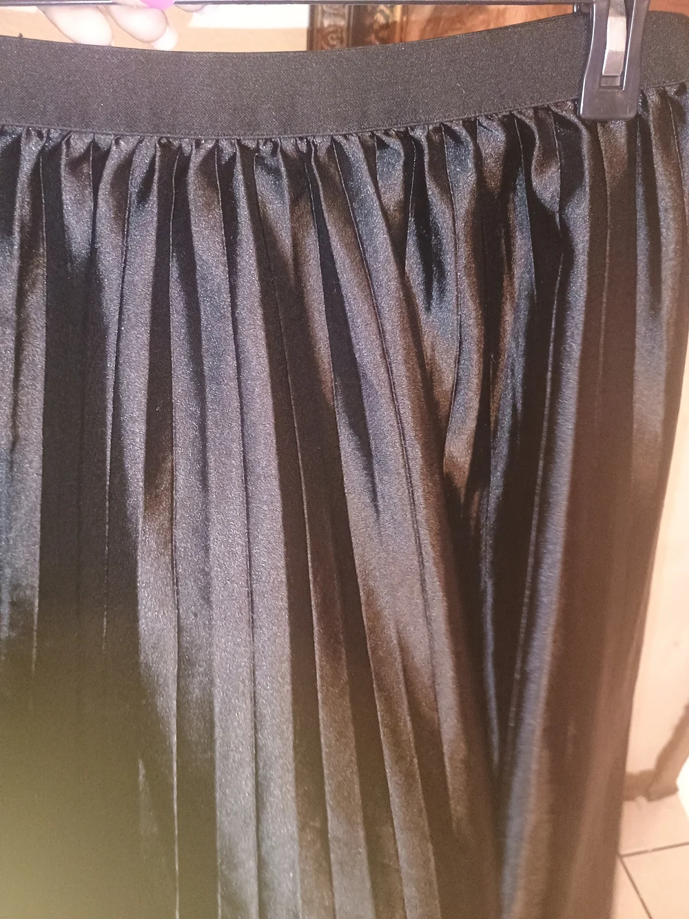 Women's Black Pleated Satin Skater Skirt